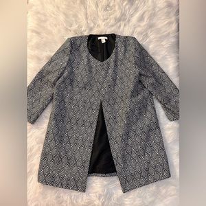 H&M retro black and white open front coat size:10